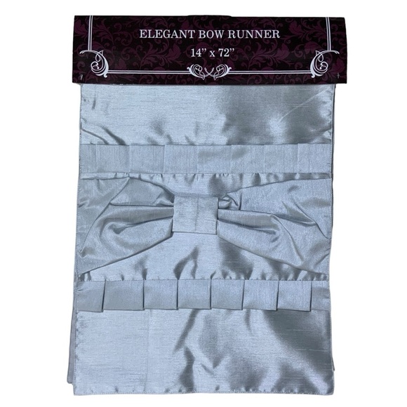 Elegant Bow Table Runner Reversible Silvery Gray Stratford Home 14 x 72 in 6 Ft - Picture 1 of 16